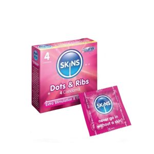 SKINS DOTS & RIBS CONDOMS X 4
